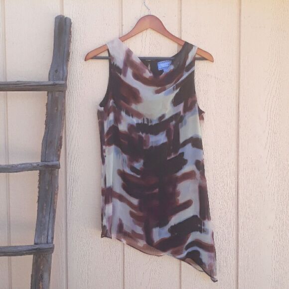 Simply Vera Top Tunic Tie-dye Asymmetrical Brown - Picture 1 of 8
